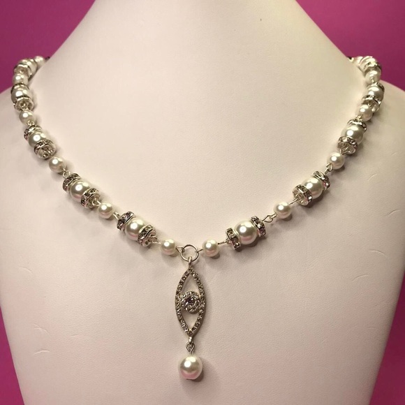 Handmade NWT Evil Eye Rhinestones & Pearls Necklace 🦄3 for $15 or 4 for $20 🦄 - Picture 2 of 7